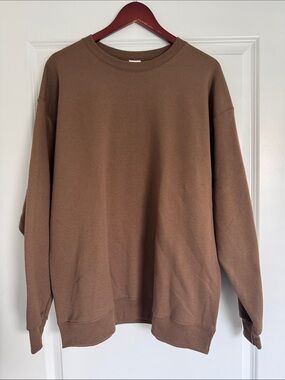 New Mens Brown Hanes Ecosmart Loose Fit Sweatshirt L